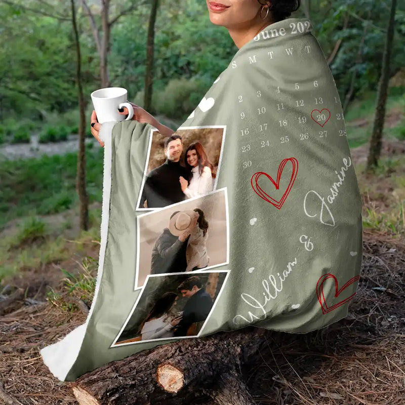 Gift For Couples,Gift For Husband,Gift For Wife,Custom Photo,Love - Custom Photo Calendar Couple The Day Our Journey Began - Personalized Fleece Blanket, Sherpa Blanket