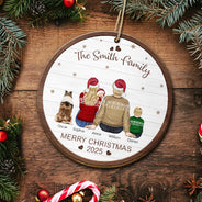 Family, Parents, Gift For Kids, Pet Lovers, Dog Lovers, Cat Lovers - Merry Christmas Family With Pets - Personalized Custom Shaped Wooden Ornament