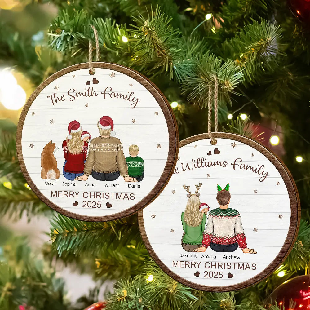 Family, Parents, Gift For Kids, Pet Lovers, Dog Lovers, Cat Lovers - Merry Christmas Family With Pets - Personalized Custom Shaped Wooden Ornament