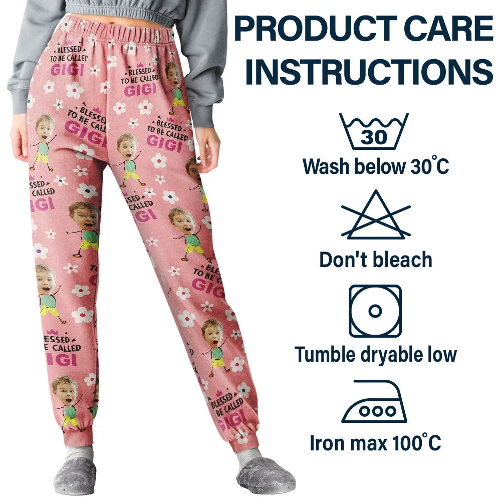 Gift For Grandma, Gift For Mother - Custom Photo Bless To Be Called Grandma Nana Flower Pattern - Personalized Pajama Pants