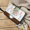 Gift For Grandma, Gift For Mother - Grandma Jar Of Flowers And Butterfly Grandkids - Personalized Leather Long Wallet