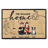 Gift For Couples,Pet Lovers,Dog Lovers,Cat Lovers,Family,Happy - Couple Home With Pet And Kid - Personalized Doormat