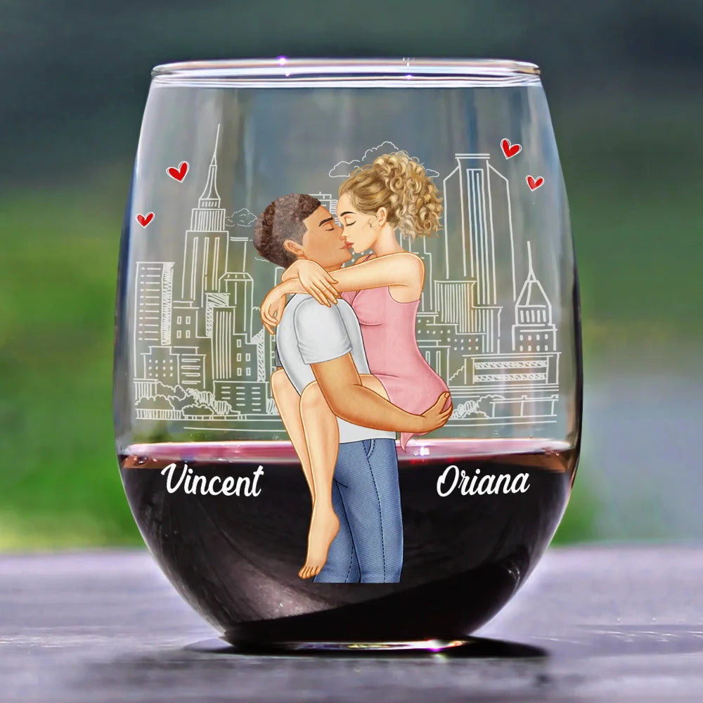 Gift For Couples,Gift For Boyfriend,Gift For Husband,Gift For Wife,Gift For Girlfriend,Love - Kissing Couple In Case I Don't Say It Enough - Personalized Stemless Wine Glass