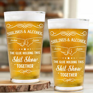 Gift For Brothers, Gift For Bestie, Gift For Sibling - Friends & Alcohol The Glue Holding This Together - Personalized Beer Glass