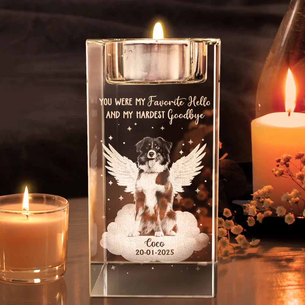 Memorial, Pet Lovers, Dog Lovers, Cat Lovers - Custom Photo Your Light Will Always Shine - Personalized Crystal Candle Holder