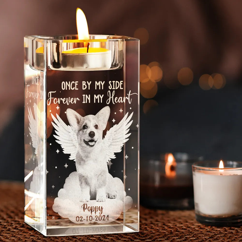 Memorial, Pet Lovers, Dog Lovers, Cat Lovers - Custom Photo Your Light Will Always Shine - Personalized Crystal Candle Holder