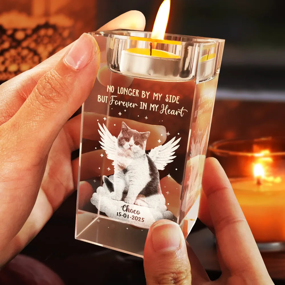 Memorial, Pet Lovers, Dog Lovers, Cat Lovers - Custom Photo Your Light Will Always Shine - Personalized Crystal Candle Holder