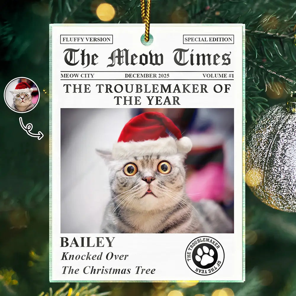 Pet Lovers,Pet Mom,Pet Dad,Dog Lovers,Dog Mom,Dog Dad,Cat Lovers,Cat Mom,Cat Dad,Custom Photo,Christmas,Funny - Custom Photo The Dog Times The Meow Times - Personalized Custom Shaped Acrylic Ornament