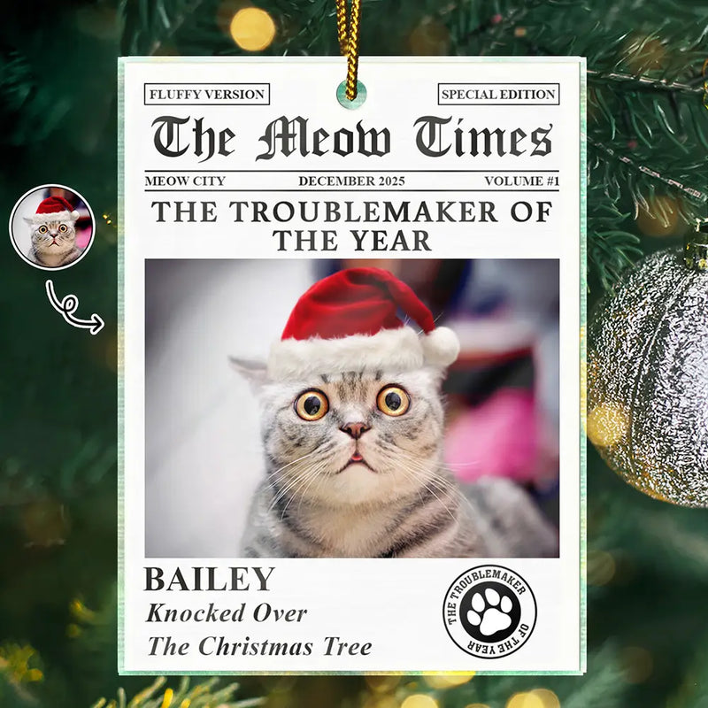 Pet Lovers,Pet Mom,Pet Dad,Dog Lovers,Dog Mom,Dog Dad,Cat Lovers,Cat Mom,Cat Dad,Custom Photo,Christmas,Funny - Custom Photo The Dog Times The Meow Times - Personalized Custom Shaped Acrylic Ornament