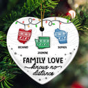 Family Love Knows No Distance - 3D Inflated Effect Printed Ornament, Personalized Heart Ceramic Ornament