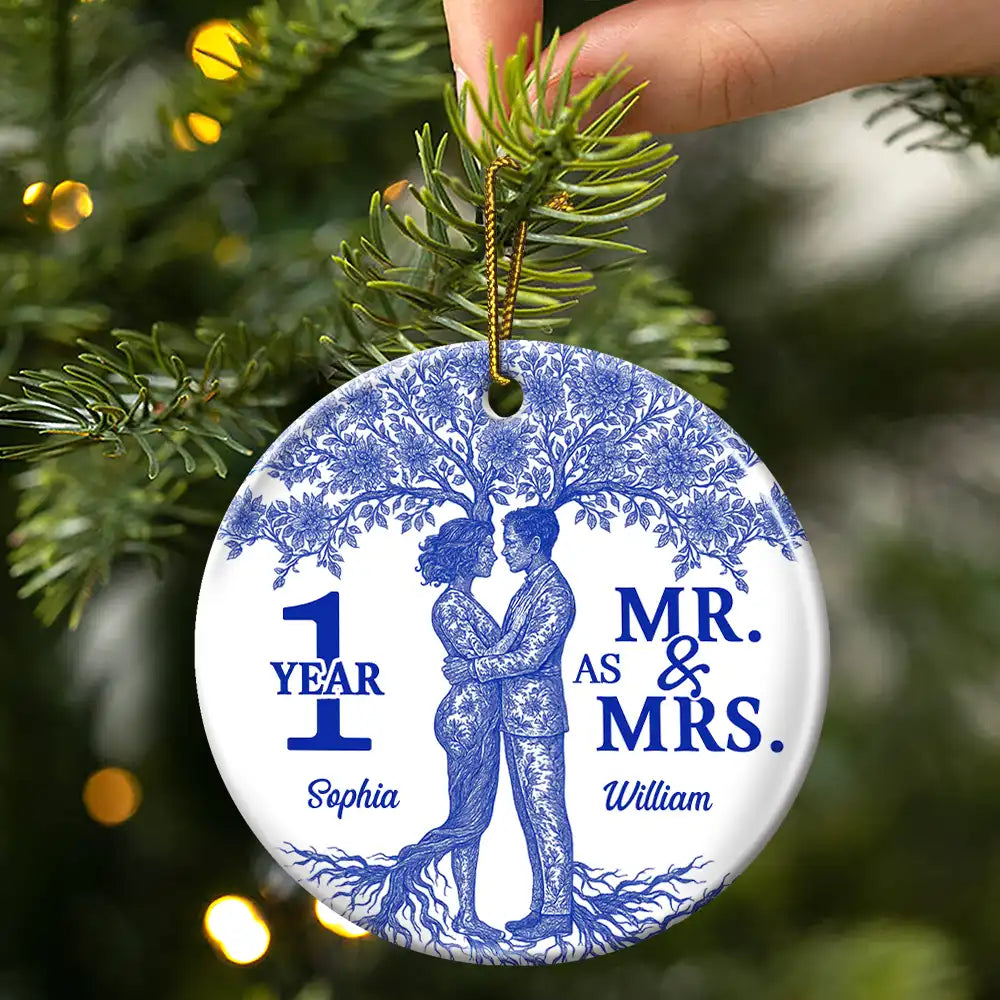 Wedding,Anniversary,Gift For Couples,Gift For Husband,Gift For Wife,Love,Christmas - Toile De Jouy Couple Wedding Anniversary Gift - Personalized Circle Ceramic Ornament