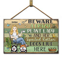 Beware A Crazy Plant Lady & Her Spoiled Rotten Dogs Live Here Gardening - Garden Sign, Birthday, Housewarming Gift For Her, Him, Gardener, Outdoor Decor - Personalized Custom Wood Rectangle Sign