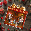 Gift For Couples,Gift For Husband,Gift For Wife,Pet Lovers,Pet Couple,Cat Lovers,Cat Couple,Christmas,Happy - You & Me And The Cat 3D Effect Couple Gift Shaped - Personalized Custom Shaped Acrylic Ornament