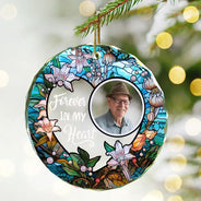 Custom Photo Christmas Forever In Our Hearts - Personalized Circle Glass Ornament