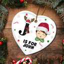 Christmas Monogram Letter Kids - Personalized Combo Heart Ceramic Ornament