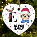 Christmas Monogram Letter Kids - Personalized Combo Heart Ceramic Ornament