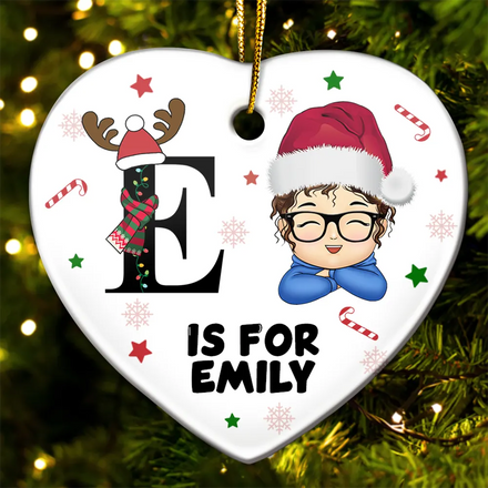 Christmas Monogram Letter Kids - Personalized Combo Heart Ceramic Ornament