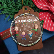 Custom Photo Christmas My Grandkids - Personalized Circle Glass Ornament