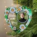 Memorial,Custom Photo,Sad,Christmas,Gift For Husband,Gift For Wife,Gift For Grandma,Gift For Mother,Gift For Father,Gift For Grandpa,Gift For Grandparents,Parents,Gift For Daughter,Gift For Son,Gift For Sibling,Gift For Sisters,Gift For Brothers,Family - Custom Photo Floral Forever In Our Hearts - Personalized Heart Shaped Glass Ornament