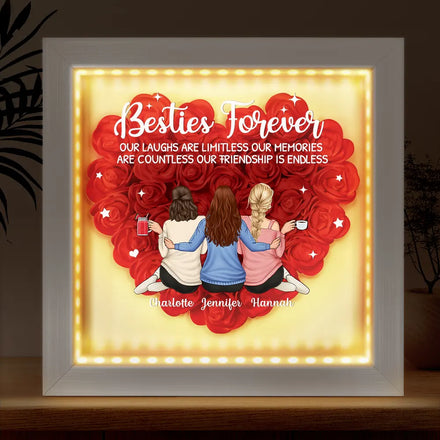 Besties Forever Our Friendship Is Endless - Personalized LED Light Flower Shadow Box