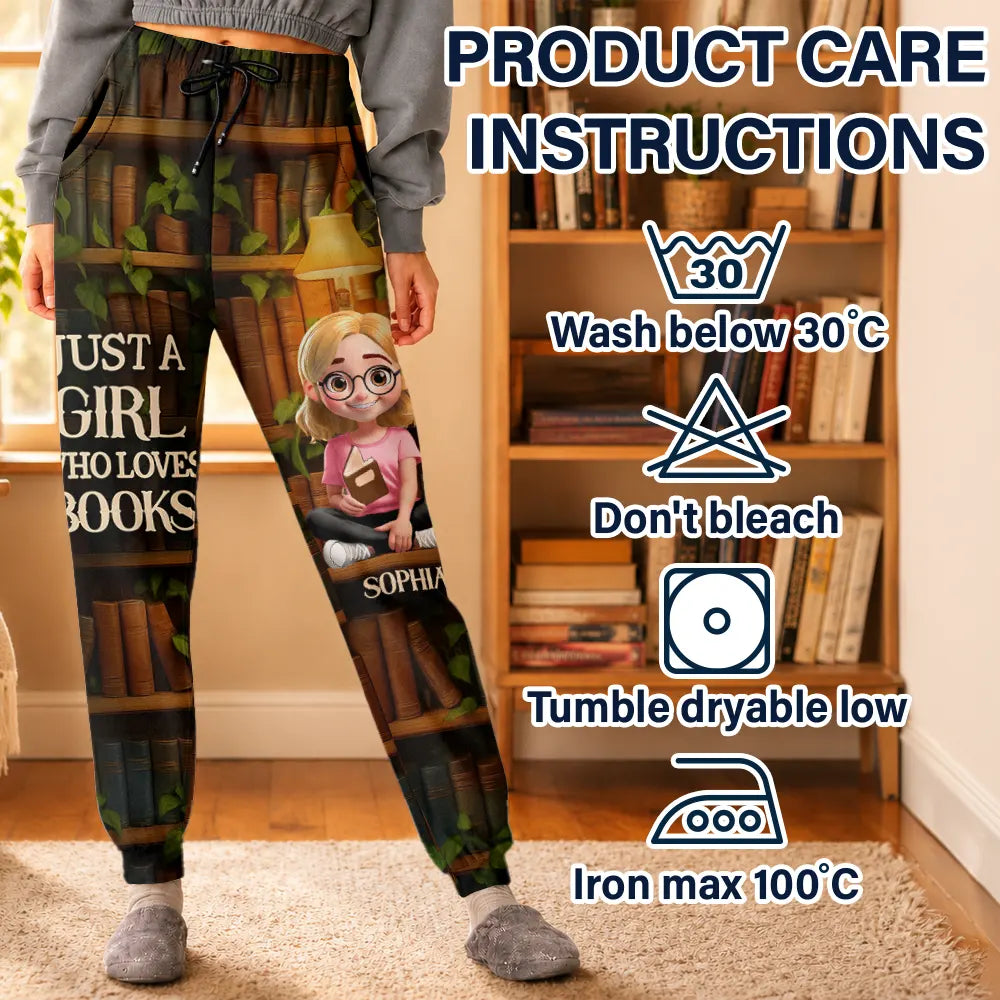 Reading,Gift For Yourself,Gift For Women,Happy - Reading Just A Girl Who Loves Books 3D Effect - Personalized Sweatpants
