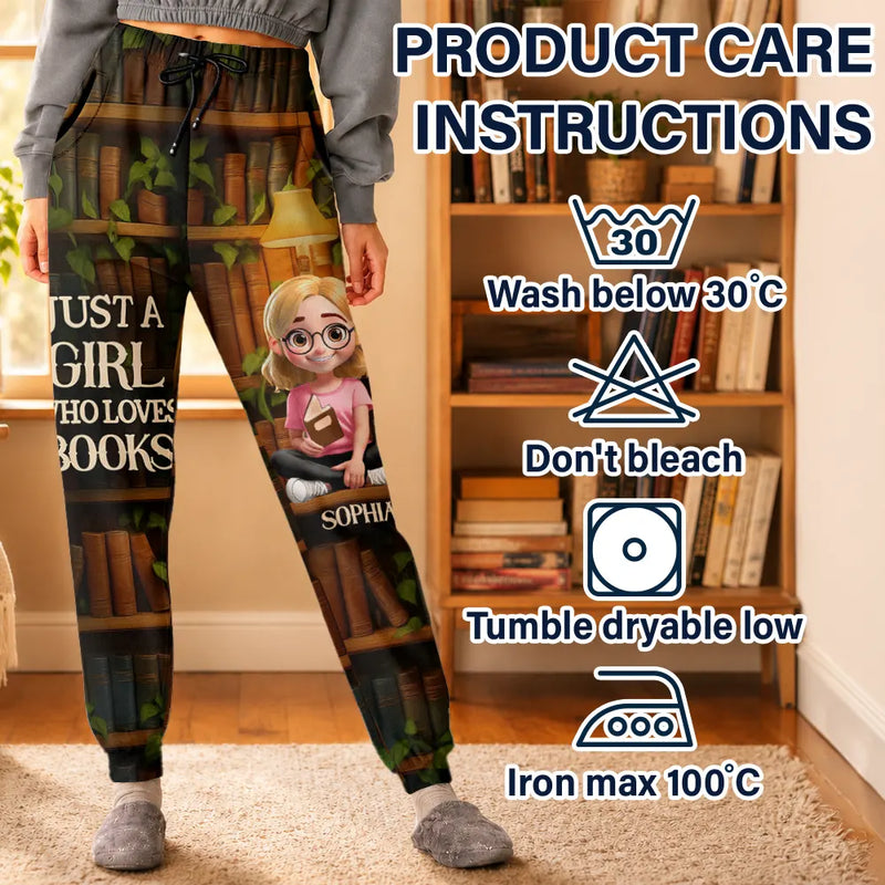 Reading,Gift For Yourself,Gift For Women,Happy - Reading Just A Girl Who Loves Books 3D Effect - Personalized Sweatpants