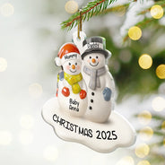 Christmas,New Dad,New baby,New Mom,Happy - Snowman Couple We're Expecting Ceramic Effect - Personalized Custom Shaped Acrylic Ornament
