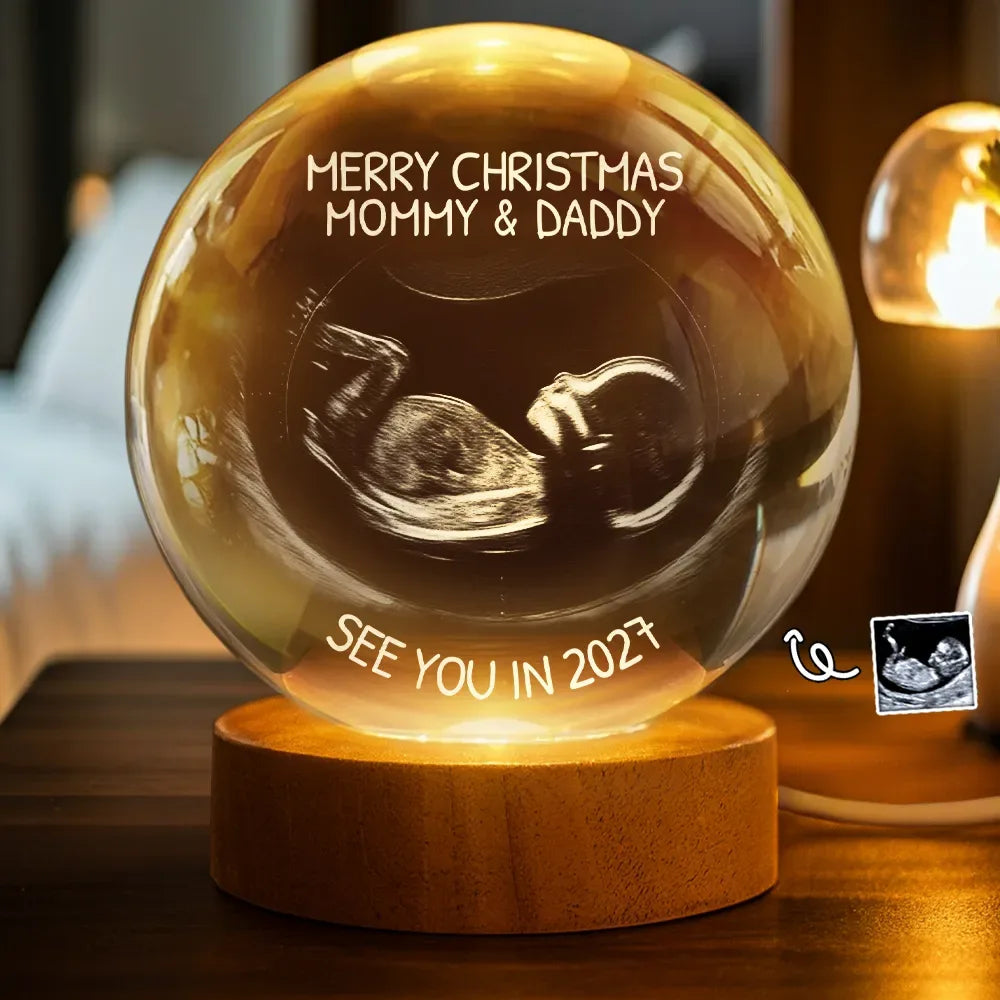 Custom Photo Baby Expecting See You In 2027 - Personalized Crystal Globe Lamp