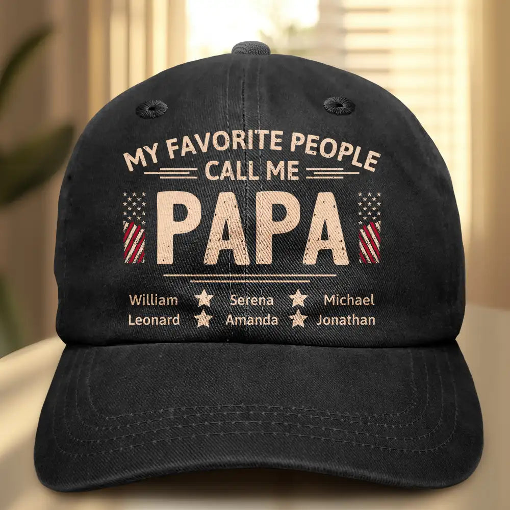 My Favorite People Call Me Dad Grandpa Stars & Stripes - Personalized Vintage Washed Denim Cap