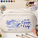 Custom Photo, Art Design, Summer, Cruising, Gift For Yourself, Confident, Photo - Pencil Sketch - White BG - Custom Photo Pencil Sketch Art Travel All My Cruise Crap - Personalized Leather Makeup Bag
