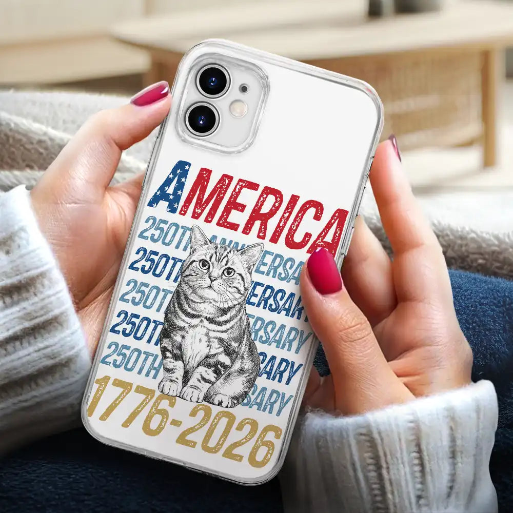 America 250th, Custom Photo, Independence Day, Art Design, Pet Lovers, Proud, Photo - Pencil Sketch - White BG - Custom Photo Pencil Sketch Art Dog Cat America 250th Anniversary - Personalized Clear Phone Case