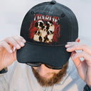 Custom Photo, Anniversary, Art Design, Gift For Couples, Playful, Photo Collage - Custom Photo Collage Bootleg Portrait For Couple Bestie Family - Personalized Vintage Washed Denim Cap