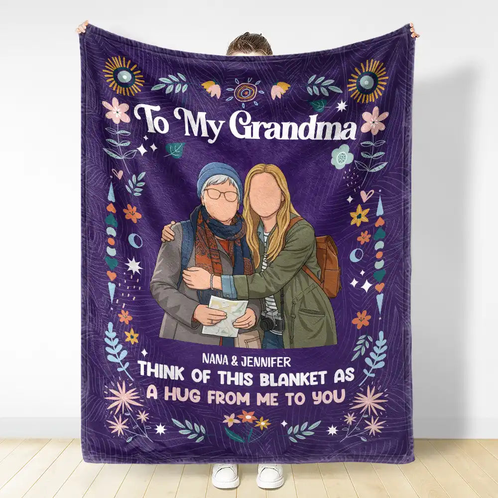 Art Design,Gift For Cousin,Christmas,Gift For Sister,Gift For Sibling,Custom Photo,Cozy,Photo - Faceless Portrait - Custom Photo Faceless Portrait Think Of This Blanket As A Hug - Personalized Fleece Blanket, Sherpa Blanket