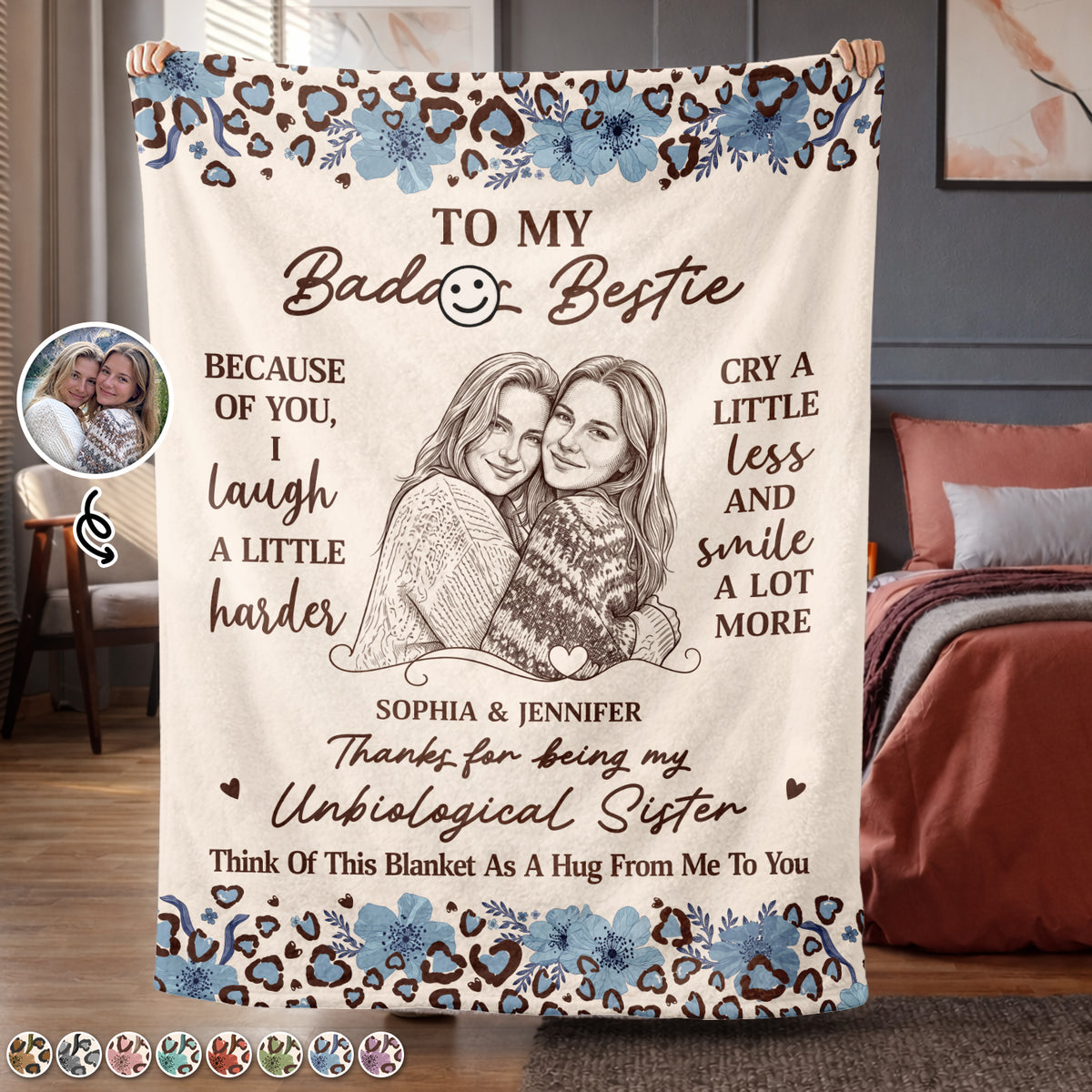 Grateful,Art Design,Gift For Bestie,Christmas,Photo - Ink Drawing - Custom Photo Ink Drawing Thanks For Being My Unbiological Sister - Personalized Fleece Blanket, Sherpa Blanket
