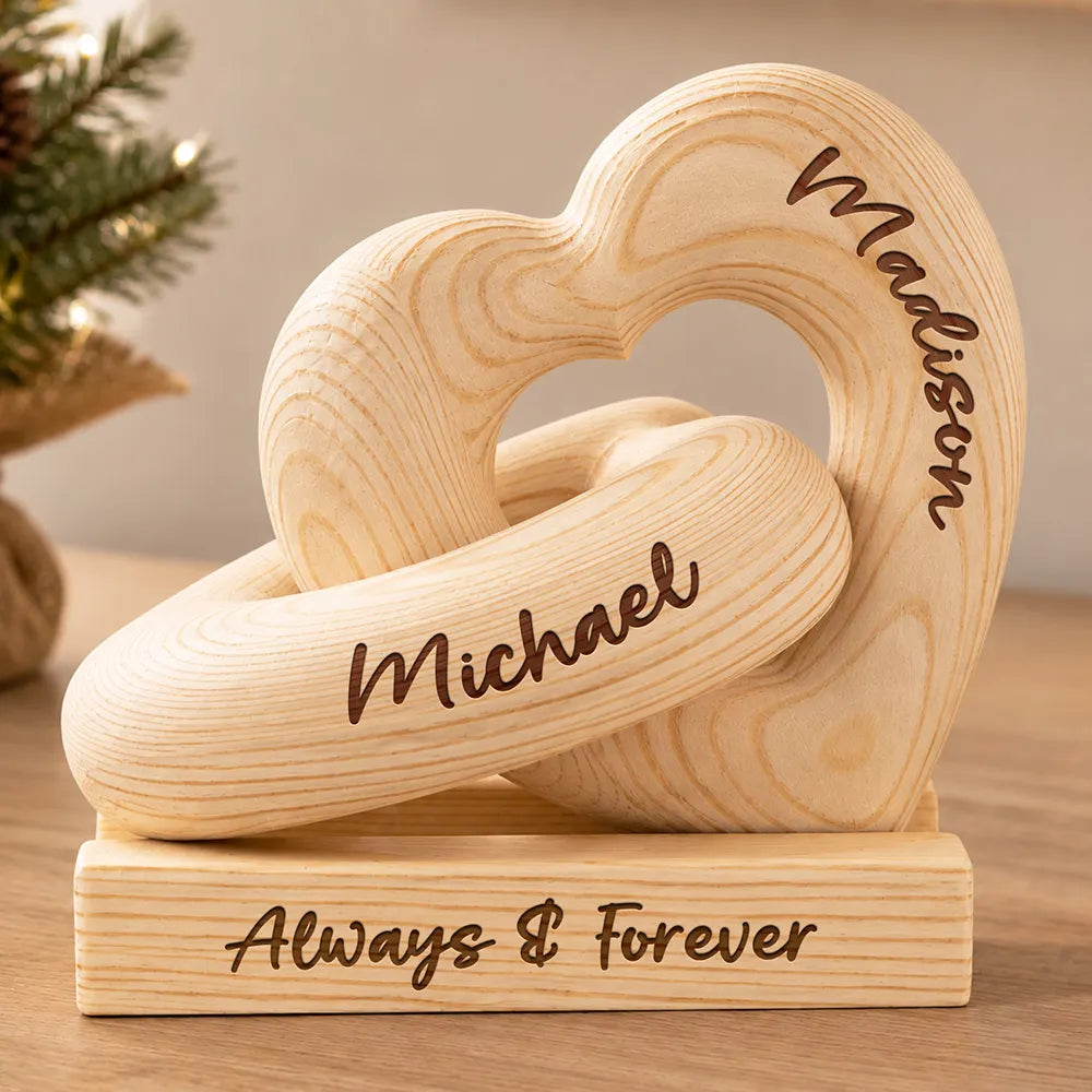 Always & Forever Anniversary Christmas Gifts For Couples, Newlywed - Personalized Wooden Infinity Heart Sculpture