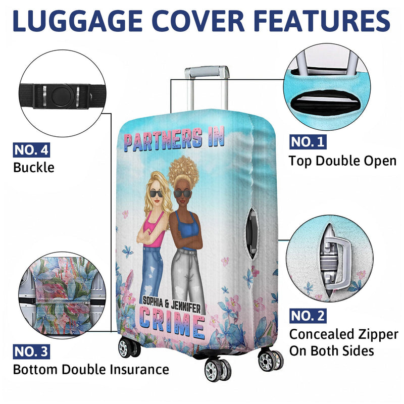 Bestie Floral Fashion Partners In Crime - Funny Gift For Bestie - Personalized Custom Luggage Cover