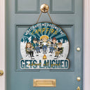 Camping Gets Laughed About All Year - Gift For Bestie - Personalized Custom Shaped Wood Sign