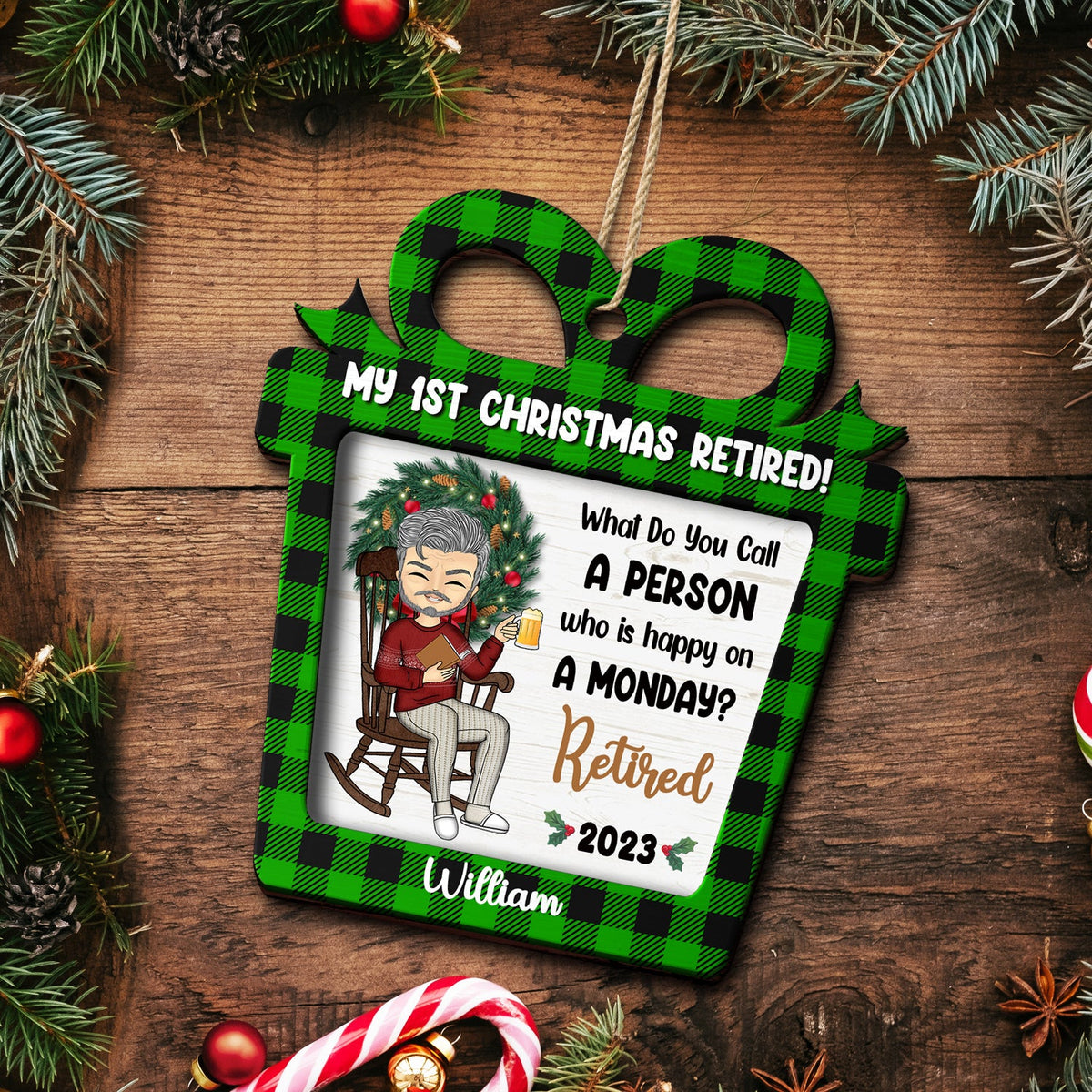 Happy On A Monday - Christmas Retirement Gift - Personalized 2-Layered Wooden Ornament