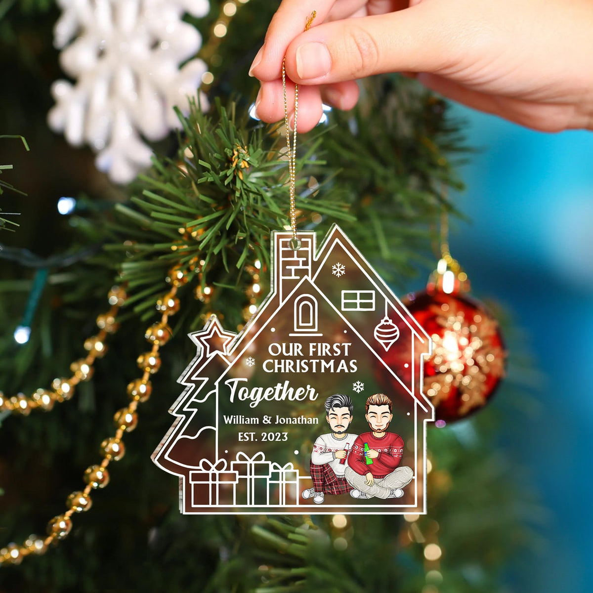 Gradient Our First Christmas - Gift For Couples - Personalized Custom Shaped Acrylic Ornament