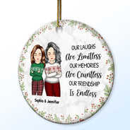 Christmas Bestie Our Laughs Are Limitless - Gift For Bestie - Personalized Circle Ceramic Ornament