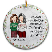 Christmas Bestie Our Laughs Are Limitless - Gift For Bestie - Personalized Circle Ceramic Ornament