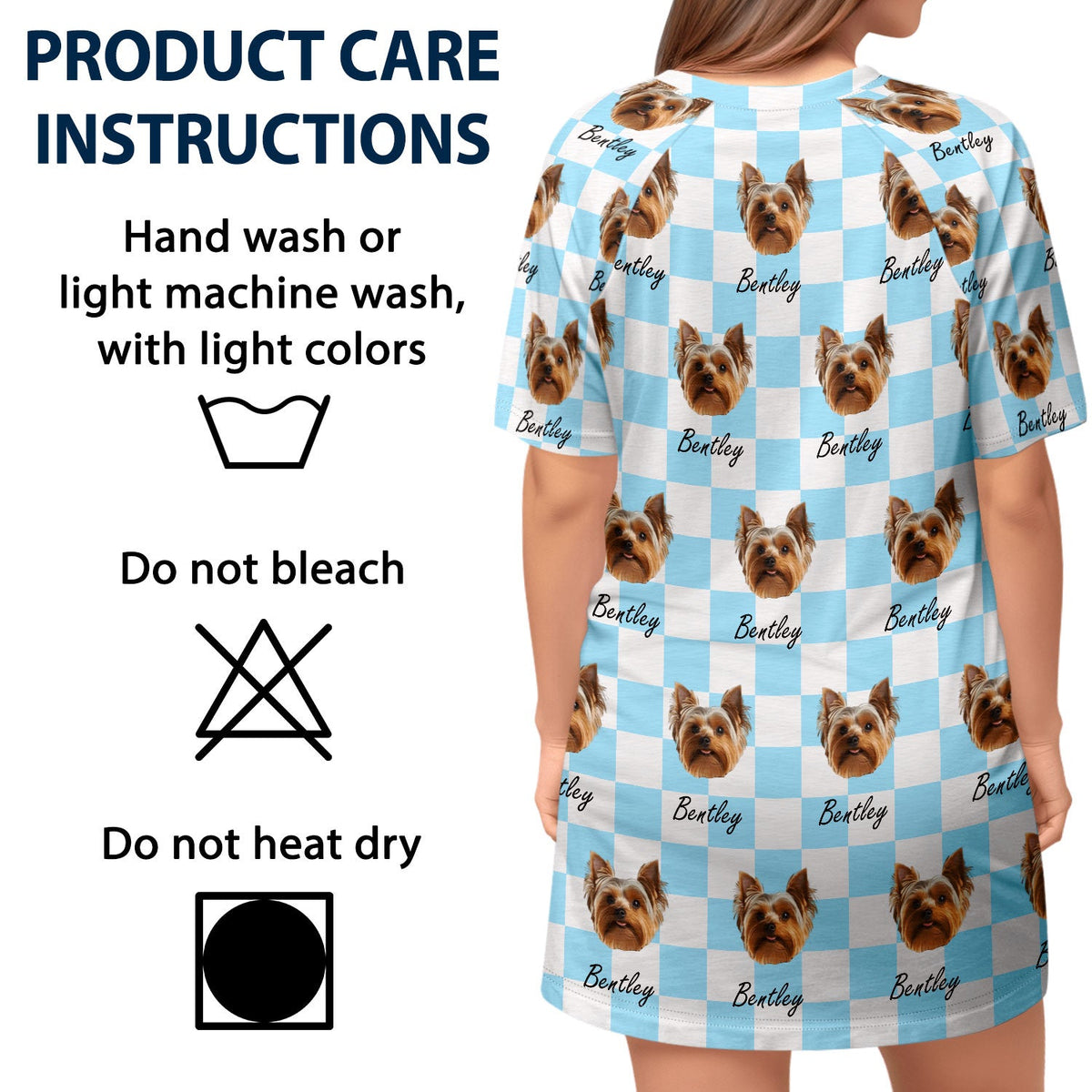 Custom Photo Pet Faces Groovy Checkered Pattern - Gift For Dog Mom, Cat Mom - Personalized Women's Sleep Tee