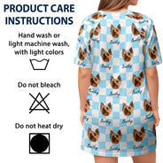 Custom Photo Pet Faces Groovy Checkered Pattern - Gift For Dog Mom, Cat Mom - Personalized Women's Sleep Tee