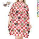 Custom Photo Pet Faces Groovy Checkered Pattern - Gift For Dog Mom, Cat Mom - Personalized Women's Sleep Tee