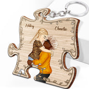Cartoon Kissing Couple My Missing Piece - Gift For Couples - Personalized Wooden Keychain