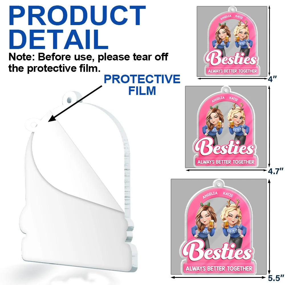 Gift For Women,Gift For Bestie,Christmas,Happy,Gift For Sisters - Besties Sisters Always Better Together Christmas 3D Effect - Personalized Custom Shaped Acrylic Ornament