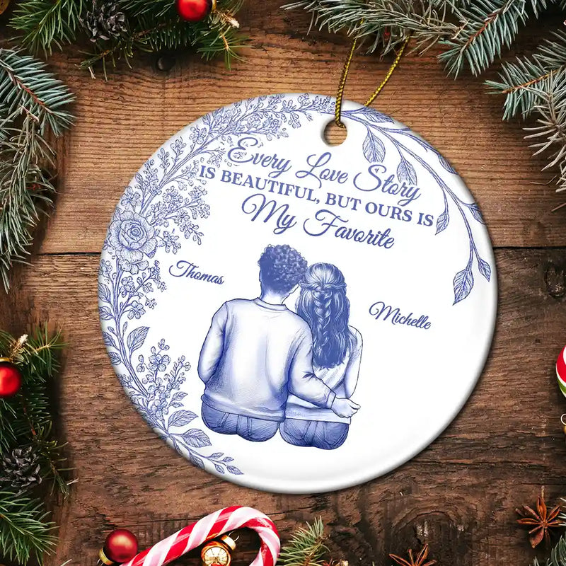 Gift For Couples,Gift For Women,Gift For Men,Gift For Husband,Gift For Wife,Love,Christmas,Gift For Boyfriend,Gift For Girlfriend - My Favorite Place In All The World Chinoiserie Toile Couple - Personalized Circle Ceramic Ornament