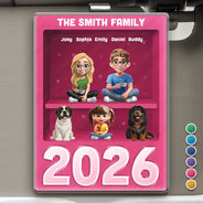 Family,Pet Lovers,Pet Mom,Pet Dad,Pet Couple,Dog Lovers,Dog Couple,Dog Mom,Dog Dad,Cat Lovers,Cat Mom,Cat Dad,Cat Couple,Happy,Single Mom,Single Dad,LGBT,Gift For Grandpa,Gift For Grandma,Gift For Grandkids - 3D Effect Cookies Family Sitting Together - Personalized Custom Shaped Acrylic Car Visor Clip