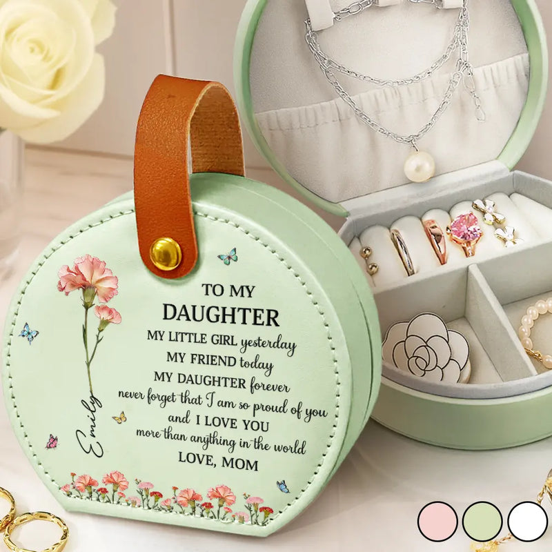 Gift For Daughter,Gift For Women,Happy - Faux Pressed Birth Flower My Daughter Forever - Personalized Jewelry Box With Handle
