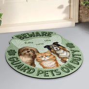 Pet Lovers,Pet Mom,Pet Dad,Pet Couple,Dog Lovers,Dog Mom,Dog Dad,Dog Couple,Cat Lovers,Cat Mom,Cat Dad,Cat Couple,Family,Happy,Top Market - Faux Embroidery Effect Beware Guard Dogs Cats On Duty - Personalized Custom Shaped Doormat